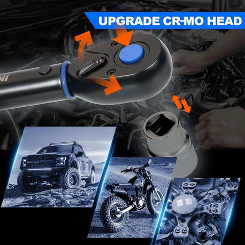 UPGRADE 1/2" Drive Click Torque Wrench,10-180ft.lb,Dual-Direction Adjustable 72 Tooth Click Torque Wrench for Bike, Motorcycle