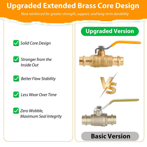 Amazon 2-pack 1/2 in brass shut-off ball valves, lead-free, extended stem with dual EPDM O-rings, ProPress fittings.