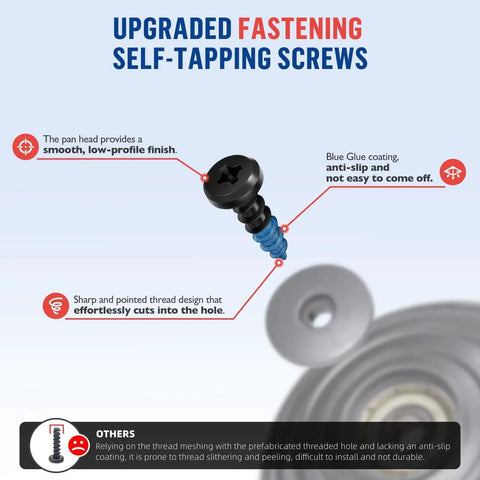 Upgraded fastening self-tapping screws with blue glue coating, pan head, pointed thread, enhancing durability and installation ease.