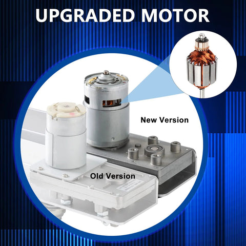 Close-up comparison of old and new versions of the Beefed Up High Torque Reciprocating Linear Actuator Motor 24V.
