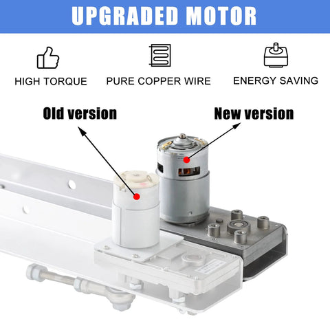 JQDML DIY reciprocating linear actuator motor on mounting rail; old white version vs new silver upgraded version