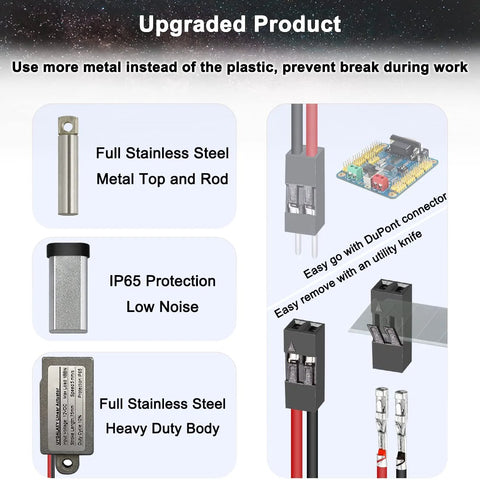 UYGALAXY 12V mini electric linear actuator, stainless steel top and rod, IP65 protection, DuPont connector