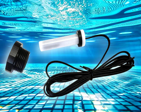 TYHI R0456500 temperature sensor probe with white cylindrical body, black mounting nut, wire for Zodiac pool heaters
