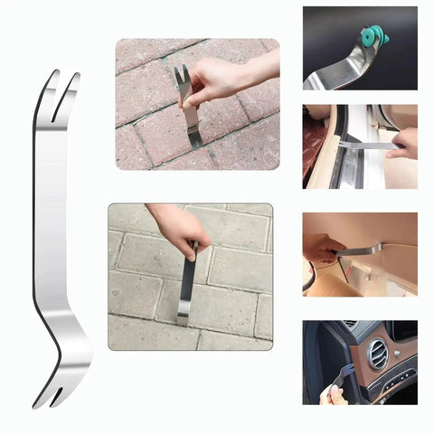 Five piece upholstery staple remover and nail puller kit provides versatile, durable tools for removing staples and nails.