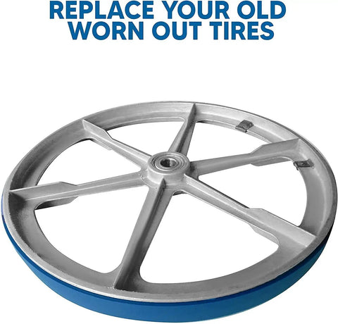 Urethane Band Saw Tires For Jet JWBS-18X Replacement Set Heavy Duty showing durable tire on metal wheel.