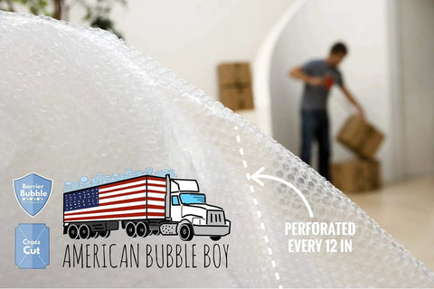 USA Made 4 Large Rolls Bubble Wrap 700 Feet 3 16 Inch Small Bubbles Perforated Every 12 Inches Packing Wrap close-up with logo
