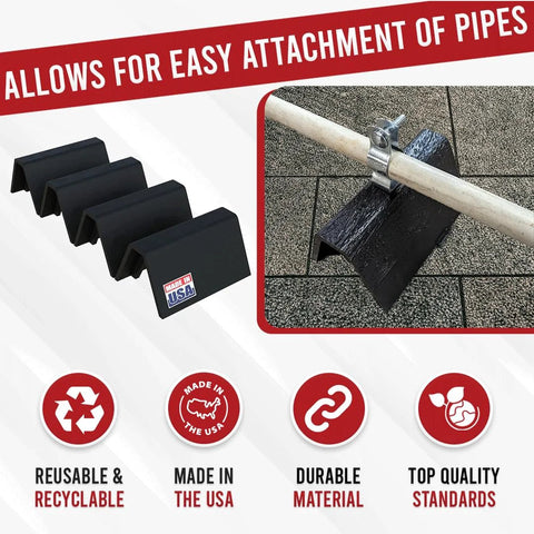 BULLKE rooftop pipe support cradle set, 6-inch, heavy-duty, 250 lb capacity, 4-pack, black recycled plastic