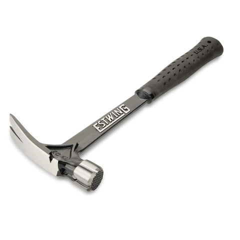 USA-made 19 oz rip claw framing hammer with milled face and shock reduction grip, magnetic nail starter, forged steel