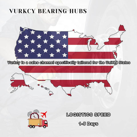 Map of USA with VURKCY Bearing Hubs text, emphasizing fast logistics and tailored sales channel for the United States.