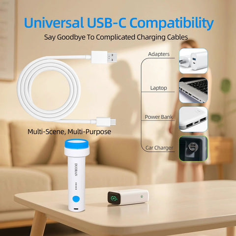 DUORAN cordless electric vacuum pump; USB-C cable included; white device with blue cap for vacuum storage bags