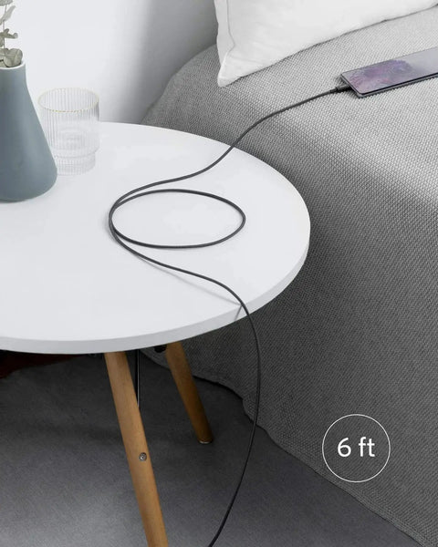 USB C To USB C Cable 60W Fast Charging Nylon Braided 6 Ft on bedside table setup