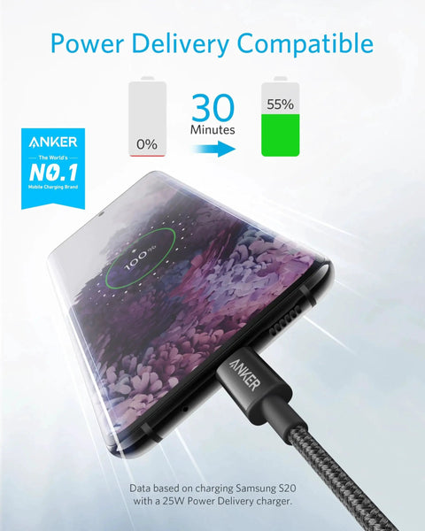 USB C To USB C Cable 60W Fast Charging Nylon Braided charging phone, showcasing power delivery speed.