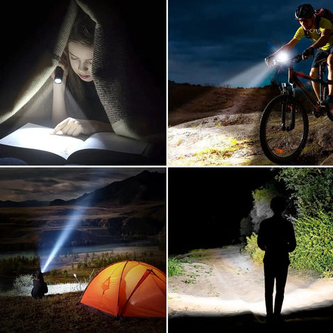 Rechargeable USB C LED Flashlight With 1800 mAh Battery Zoomable Beam functions in various outdoor and emergency settings