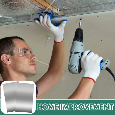 Person using a drill on a ceiling with 316 Stainless Steel Shim Stock Kit With 12 Flat Shims for DIY kitchen crafts visible