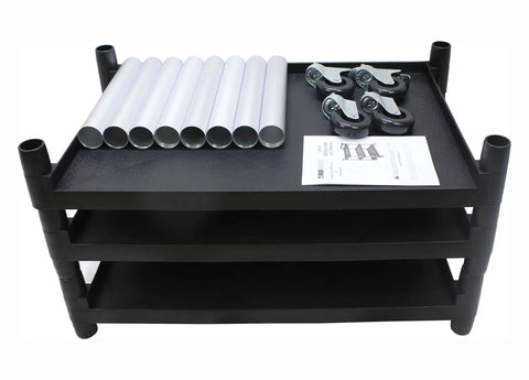 Three Shelf Utility Cart On Wheels For Garage Workshop Office And Home Use 225 Lbs Capacity Durable Polypropylene Shelves Easy To Clean And Rust Resistant Black By MaxWorks