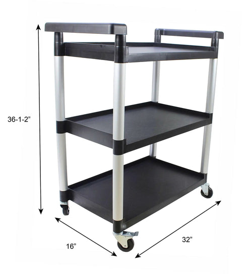Three Shelf Utility Cart On Wheels For Garage Workshop Office And Home Use 225 Lbs Capacity Durable Polypropylene Shelves Easy To Clean And Rust Resistant Black By MaxWorks