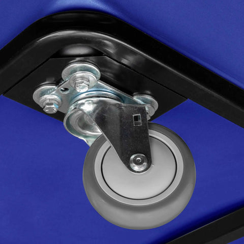 Close-up of rolling wheel on Heavy Duty Commercial Utility Cart Workhorse With 16 Bushel Capacity And 1000 Pound Load Capacity Steel Base And Poly Box