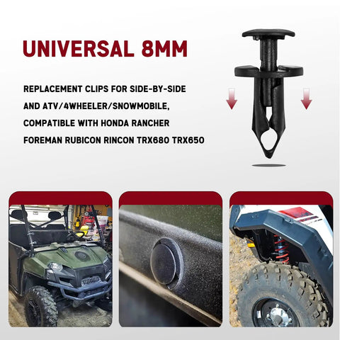200 Pcs UTV Nylon Fender Clips And Body Rivets Kit With Removal Tool For Polaris Ranger RZR Can Am Kawasaki Teryx Honda Rancher Suzuki Sportsman ATV Fasteners