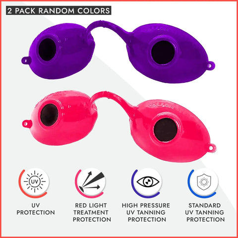 UV Eye Protection Tanning Goggles With Elastic Fit 2 Pairs In Random Colors, purple and pink goggles, side by side view