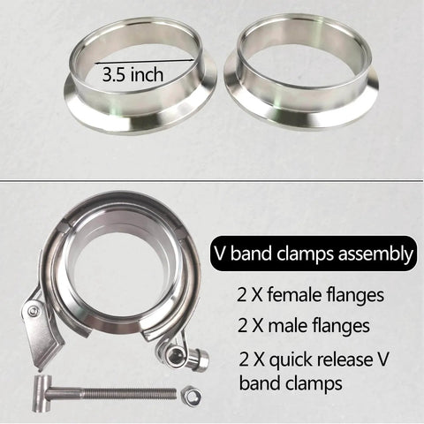 2 Pack 3.5 Inch Quick Release V Band Clamp With 304 Stainless Steel Male And Female Flanges For Exhaust Downpipes Intercooler Piping