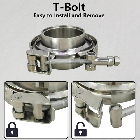 2 Pack 3.5 Inch Quick Release V Band Clamp With 304 Stainless Steel Male And Female Flanges For Exhaust Downpipes