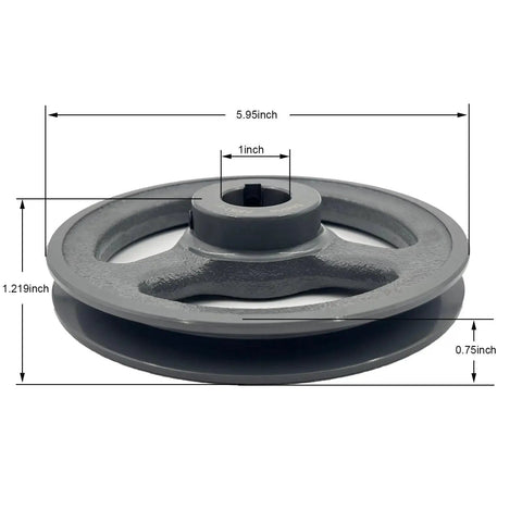 AK61-1 Saelno 1 Inch Bore V Belt Pulley 5.95 Inch OD Cast Iron with dimensions visible