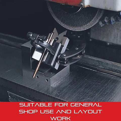 V Block And Clamp Set With Hardened Precision Ground Surfaces And Tapped Mounting Holes For Milling Drilling Grinding And Layout Work One And Five Sixteenths Inch Capacity Starrett Machinist Grade in use on a machine.