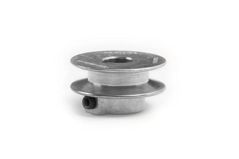 Front view of V Groove Drive Pulley with Two Inch Diameter and Five Eighths Inch Bore Die Cast Z3A Zinc Alloy, showing set-screw hole.