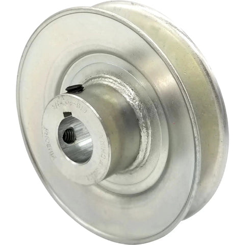 V-Groove Drive Pulley 4 Inch Outside Diameter 3/4 Inch Bore Heavy Duty Split Steel Construction with 3/16 Inch Keyway and Set Screws