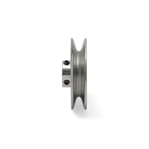 Side view of V-Groove Drive Pulley 4 Inch Outside Diameter 3/4 Inch Bore Heavy Duty Split Steel Construction With 3/16 Inch Keyway And Two Factory-Inserted Set Screws