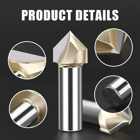 Five Piece 90 Degree V Groove Router Bit Set With One Quarter Inch Shank And Half Inch Cutter Diameter for precise milling and carving