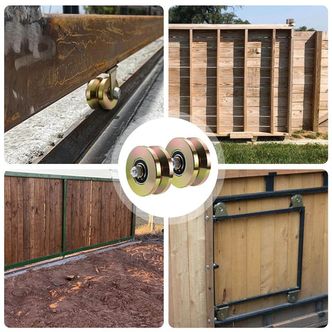 4" Heavy Duty Sliding Gate Rollers Wheels 2 Sets V Groove Slide Wheel Solid 4" Dia 1-3/4" Width Double Bearing 3000 Lbs Capacity with Screws