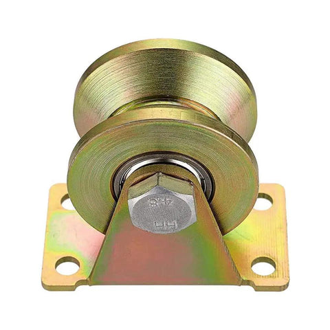 Front view of a Heavy Duty 2 Inch V Groove Wheel Caster With Bracket For Inverted Track And Sliding Gates Rolling Gates Industrial Machines