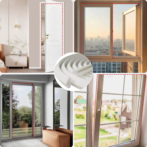 V-shaped white foam weather stripping for doors and windows, self-adhesive seal strip, 19.7 ft long