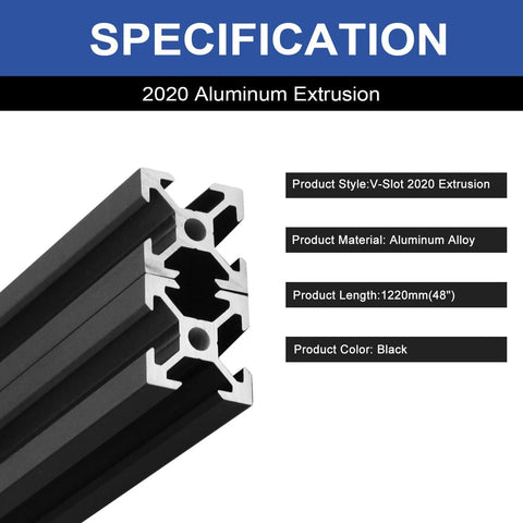 8Pack 2020 Aluminum Extrusion V-Slot 1220mm 48 inch Black Extruded Aluminum Profile 20x20 product specifications with features