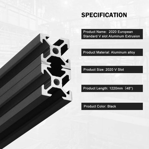 10PCS V Slot 2020 Aluminum Extrusion European Standard 1220mm(48 inch) Length Anodized Extruded Aluminum black profile