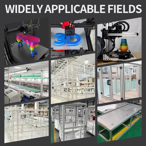 8pcs 1000mm 2040 V-Slot Extrusion Aluminum Profile applications in 3D printing, CNC machines, and industrial frameworks, collage view.