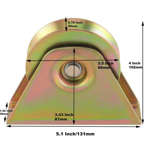 Front view of 2 Pack 3.5 Inch V Type Sliding Gate Rollers With Bracket, V Groove Track Wheel Steel Rollers, zinc plated