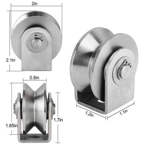 2PCS V Type Pulley Roller 304 Stainless Steel Pulley Block Duplex Bearing Super Silent Heavy Duty Grooved Wheel with dimensions