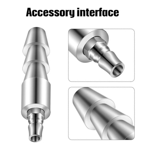 Two silver Vac U Lock quick air connector adapters, metal cylindrical fittings for air hoses