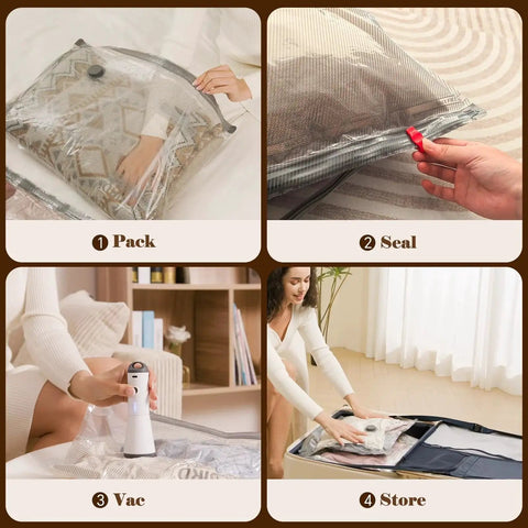 Travel Vacuum Bags With Rechargeable Pump 15 Piece Kit Carry On Size Space Saving Compression Packing in use