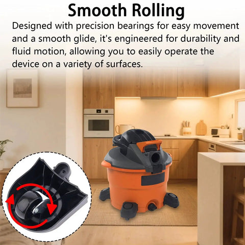 Two Piece Foot Caster Wheel Kit For 6 Gallon And 16 Gallon Wet Dry Vacuum Cleaners Including 12388 And 12293 Casters