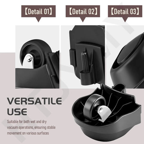 Close-up details of 4 Pack Foot And Wheel Vacuum Caster Replacement Kit 12388 12293 showing versatile use for wet dry vacuums.