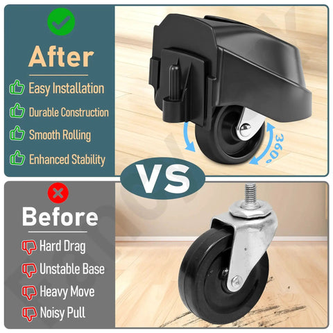 Foot And Caster Replacement Set For Wet And Dry Vacuum Cleaners 6 Gallon 9 Gallon 12 Gallon Models Compatible With Ridgid WD16650 WD06350 WD1665M showing old and new casters compared for stability and ease of use