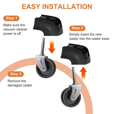 Easy installation steps for 4 Pcs Wet Dry Vacuum Caster Wheels Replacement Set for vacuum cleaners.