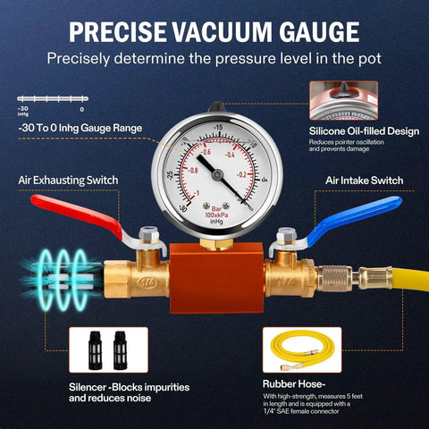 Pro Grade 3 Gallon Vacuum Chamber Kit with precise vacuum gauge and switches for epoxy resin silicone crafts.
