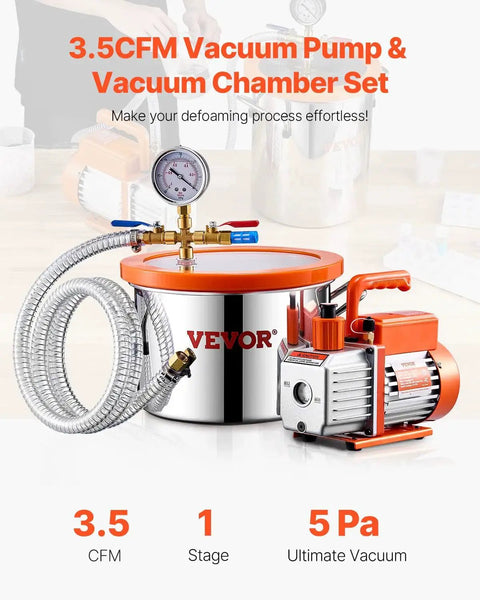 Degassing Vacuum Chamber Kit With 1.5 Gallon Stainless Steel Chamber And 3.5 CFM Pump For DIY Resin Casting