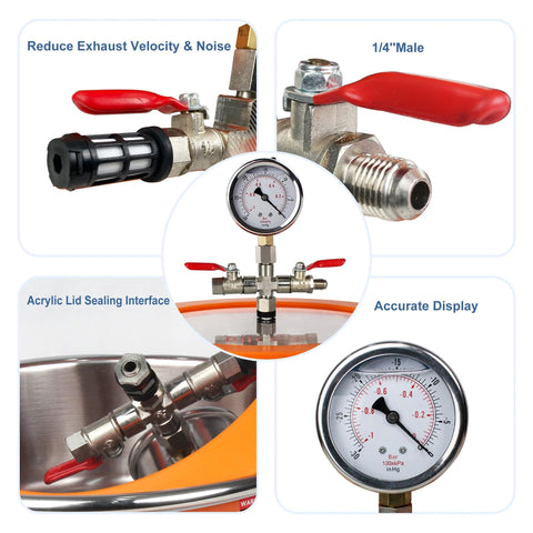 BACOENG 1 Gallon Stainless Steel Vacuum Degassing Chamber with gauge and red lever valves