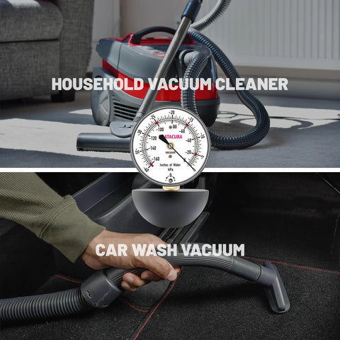 GOATACURA vacuum suction gauge with 2.5-inch dial; front view for measuring vacuum power in inches of water