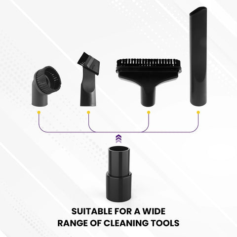 SATUY vacuum hose adapter set with four black cleaning tool heads: curved nozzle, angled brush, wide brush, tube